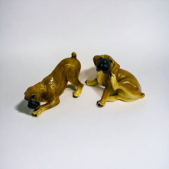 Vtg Morton's Studio Boxer Puppies Dog Figurines Collectible - Repairs - Picture 1 of 15